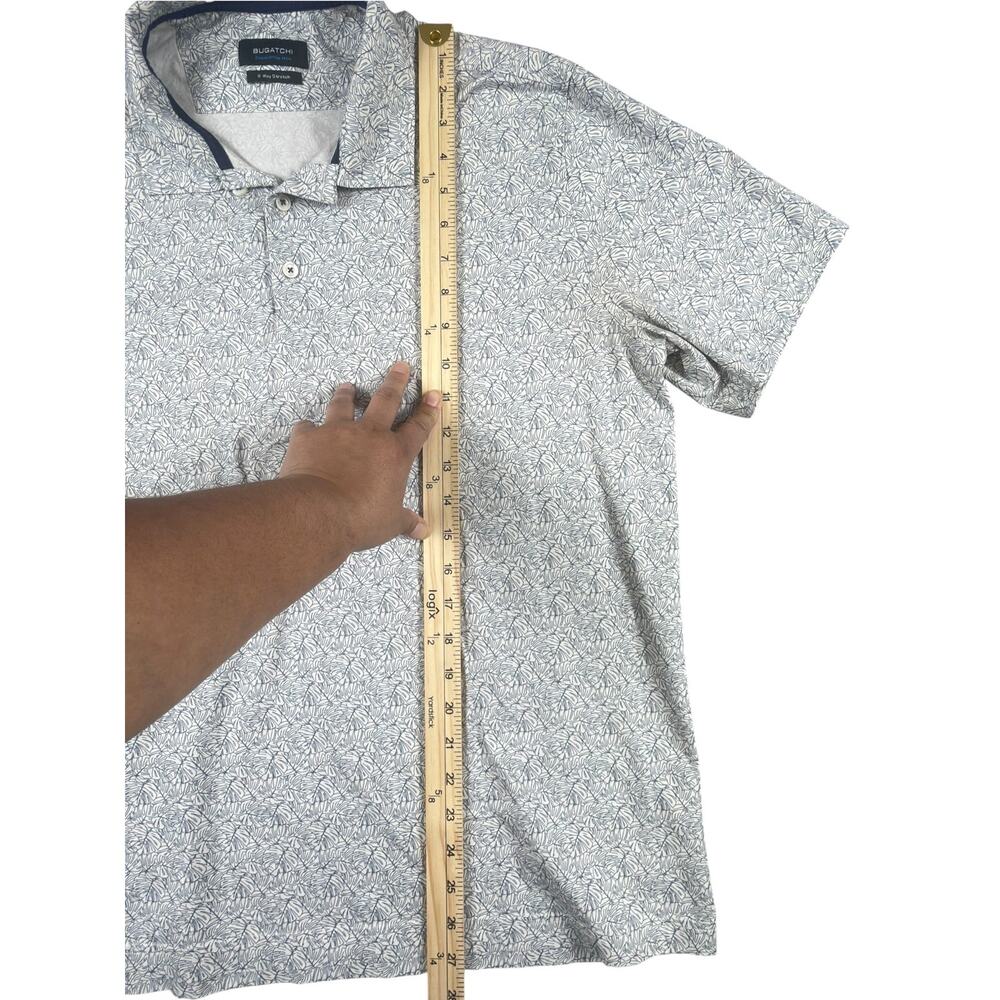 Bugatchi OoohCotton Tech Polo Men’s Size L White Blue Leaf Print 8-Way Stretch - Picture 8 of 10